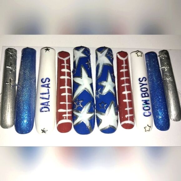 Hand crafted custom Dallas Cowboys 10pc xxl acrylic press on nails - Picture 1 of 6